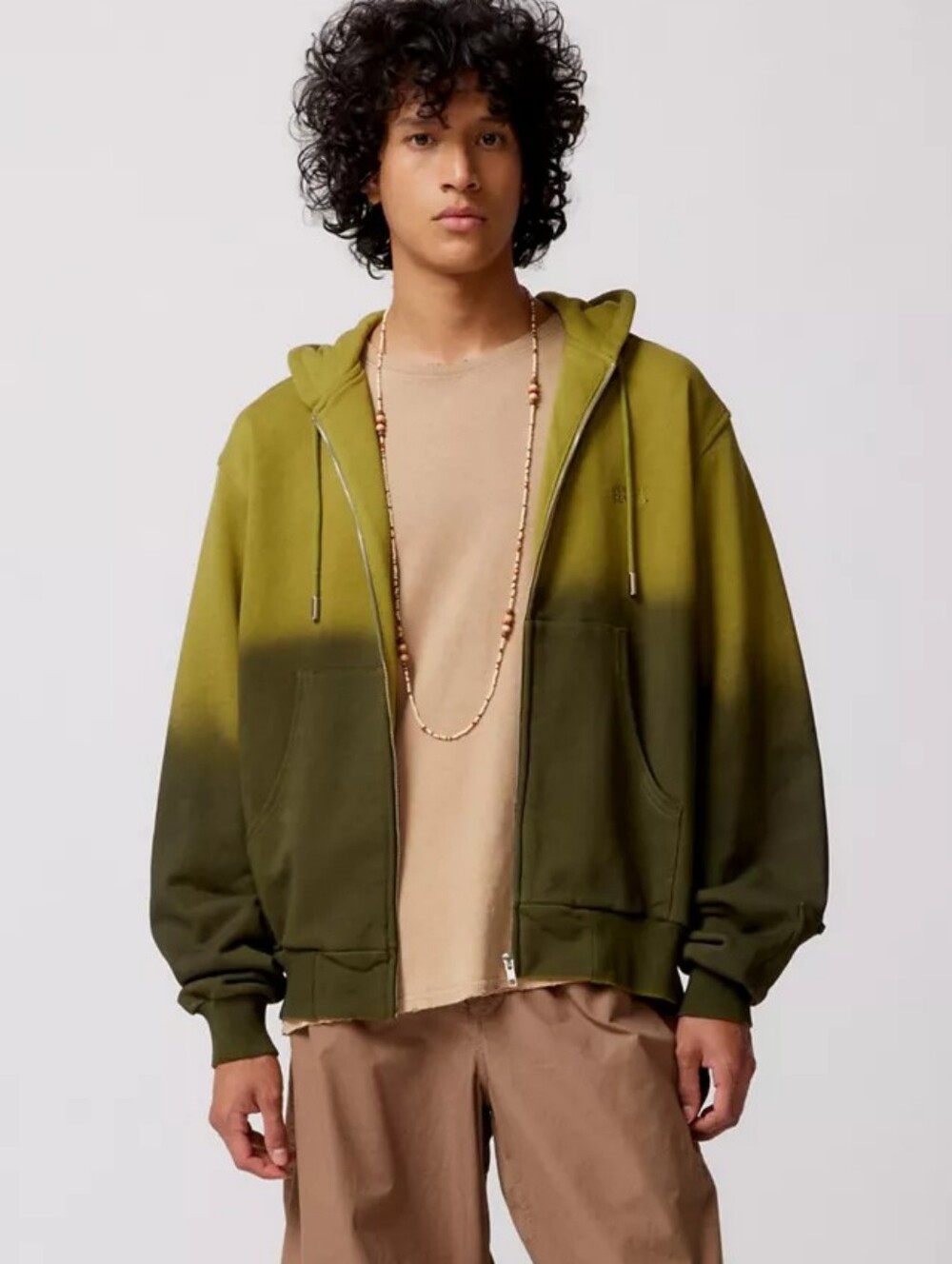 BOBBLEHAUS Recycled Cotton Ombre Full Zip Hoodie Sweatshirt Green Large